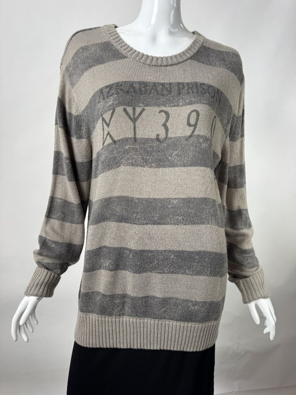 Harry Potter Azkaban Prisoner Striped Sweater Size Small Gray & Beige 100% Acryl